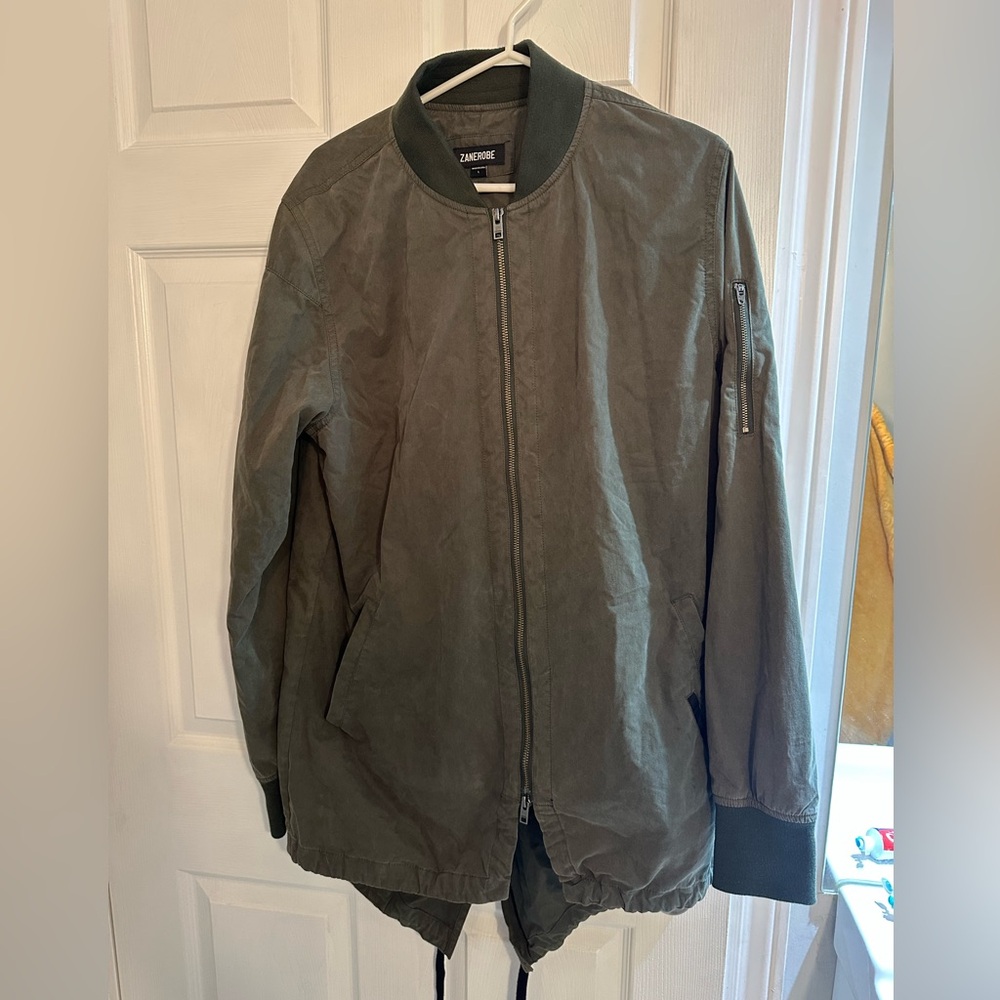 ZANEROBE Men's Olive Aten Zip Up Cotton Lightweight Bomber ptp22